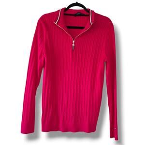 Tommy‎ Hilfiger Quarter-Zip Sweater cotton red L Cotton Y2K Academia Oldmoney